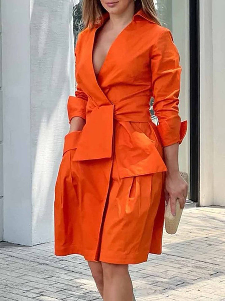 Rochie cămașă portocalie drapată din bumbac