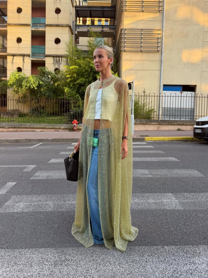 Lime Green Sheer Sparkle Long Cape