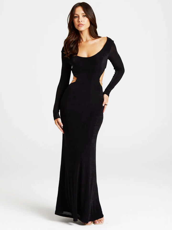 Pearl Chain Backless Fitted Maxi Dress