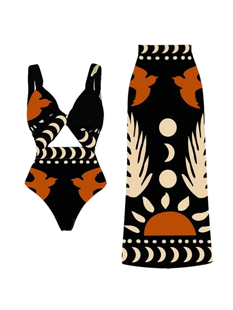 Bedrukt One Piece Badpak en Bikini Set