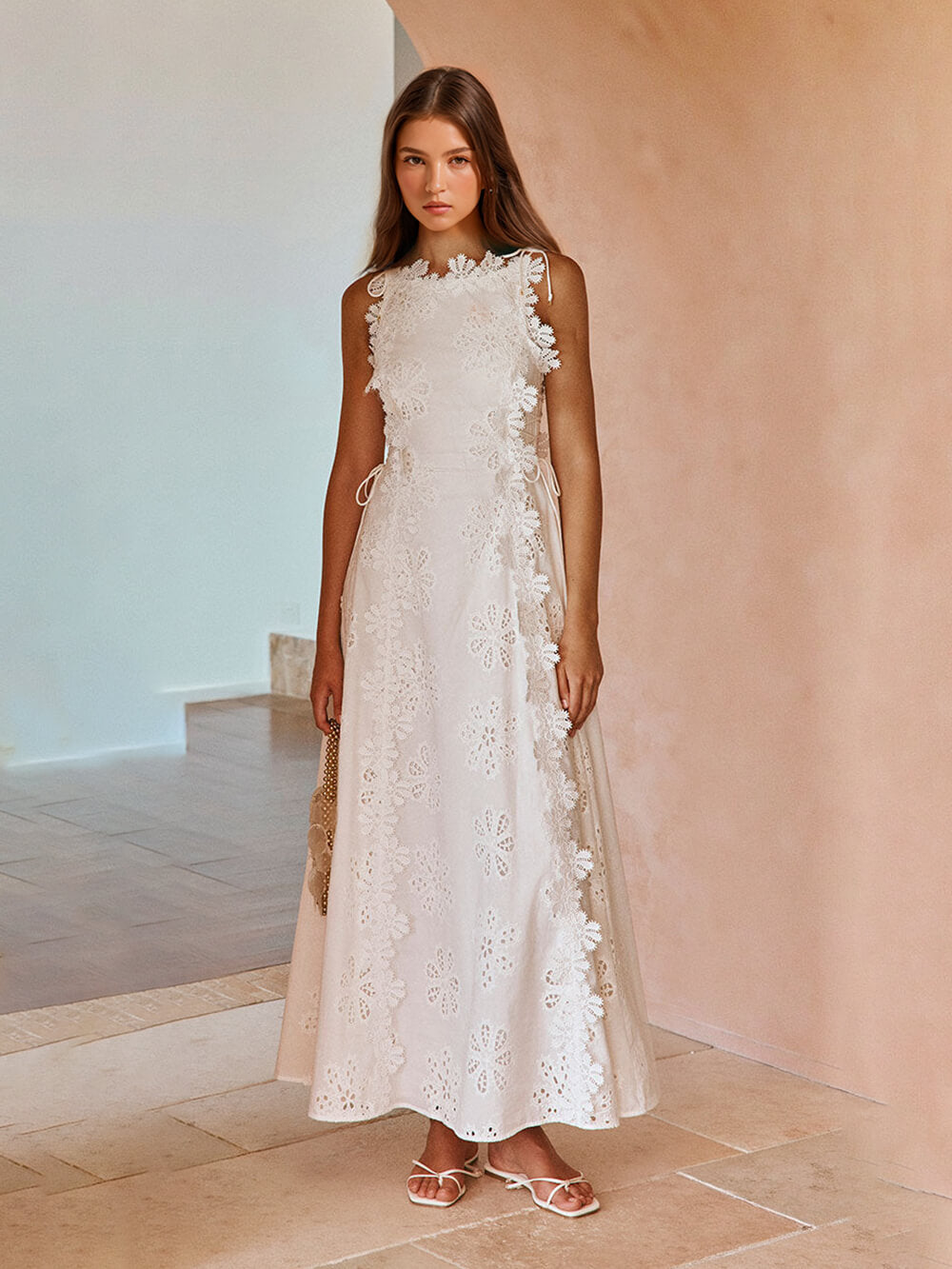 Delicate Lace Hook And Lace Up Sides Maxi Dress Boiilife Delicate Lace Hook And Lace Up Sides Maxi Dress Boiilife