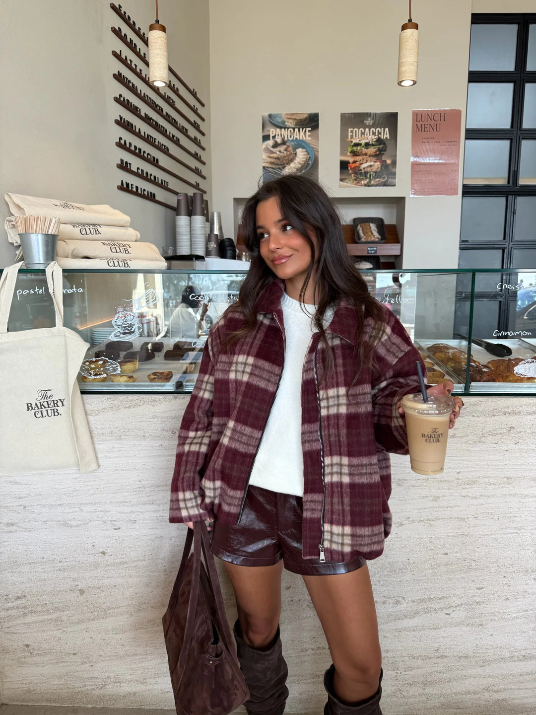 Burgundy Plaid Vintage Zip-Up Coat