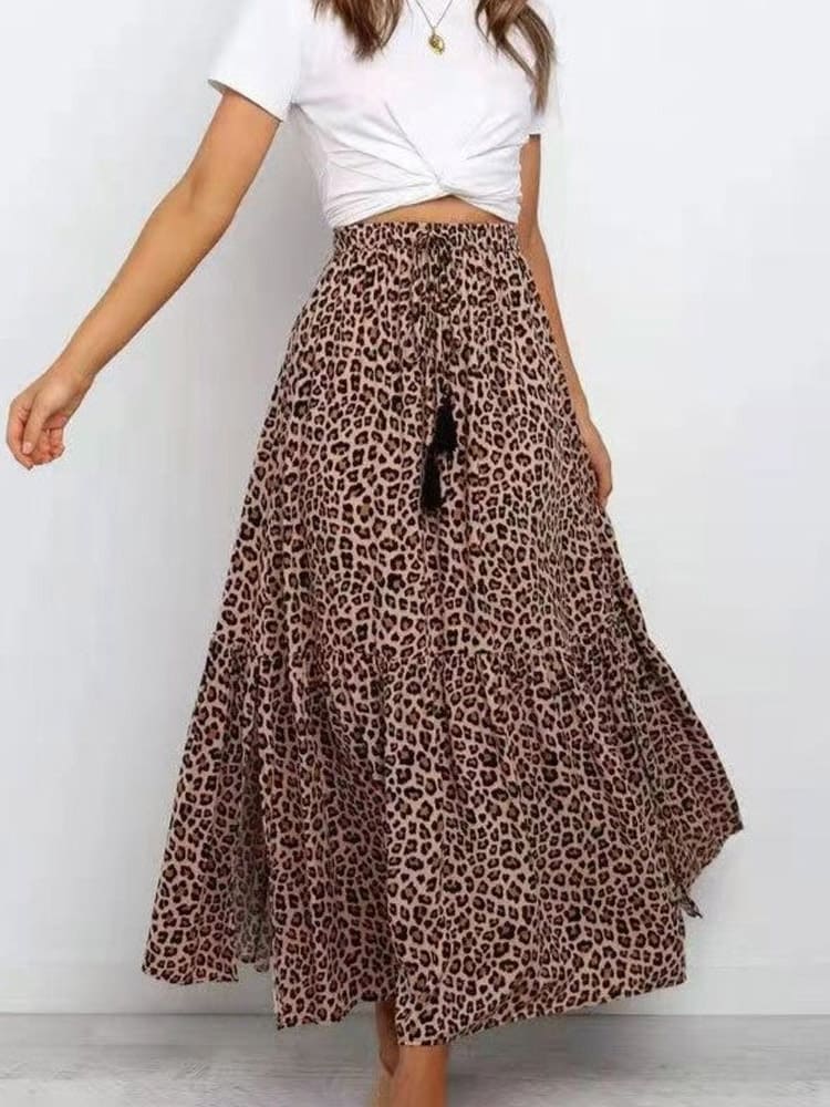 Gonne lunghe con stampa leopardata marrone