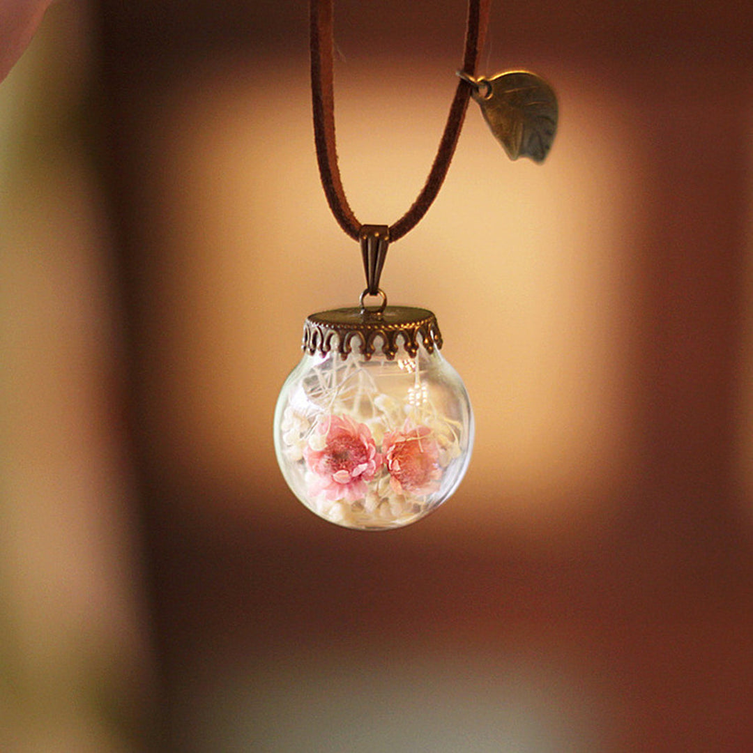Κολιέ λουλουδιών από ρετσίνι - Κρυστάλλινη μπάλα Pink Girl Garden