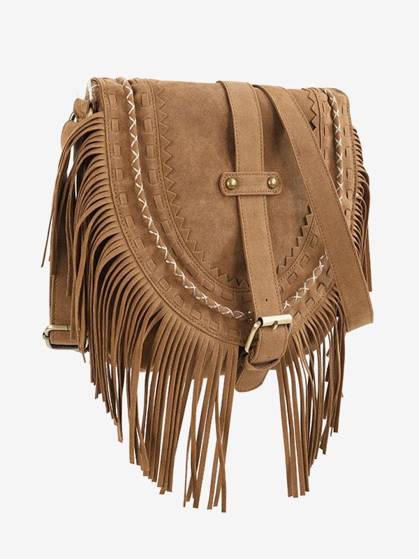 Sac bandoulière à franges style cow-boy marron