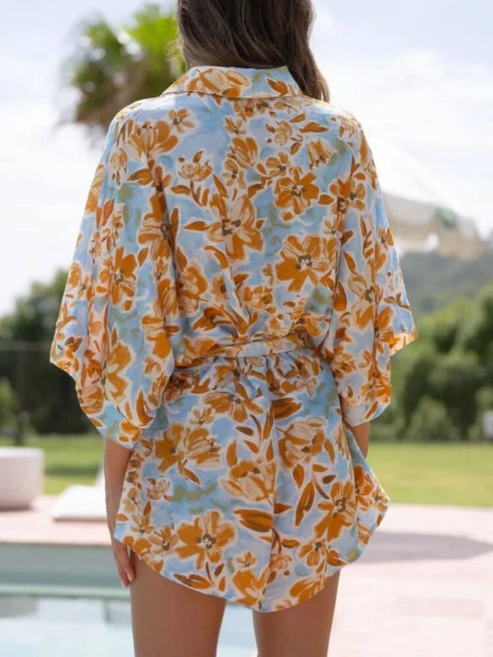 Mustard Floral Tied Shirt Romper