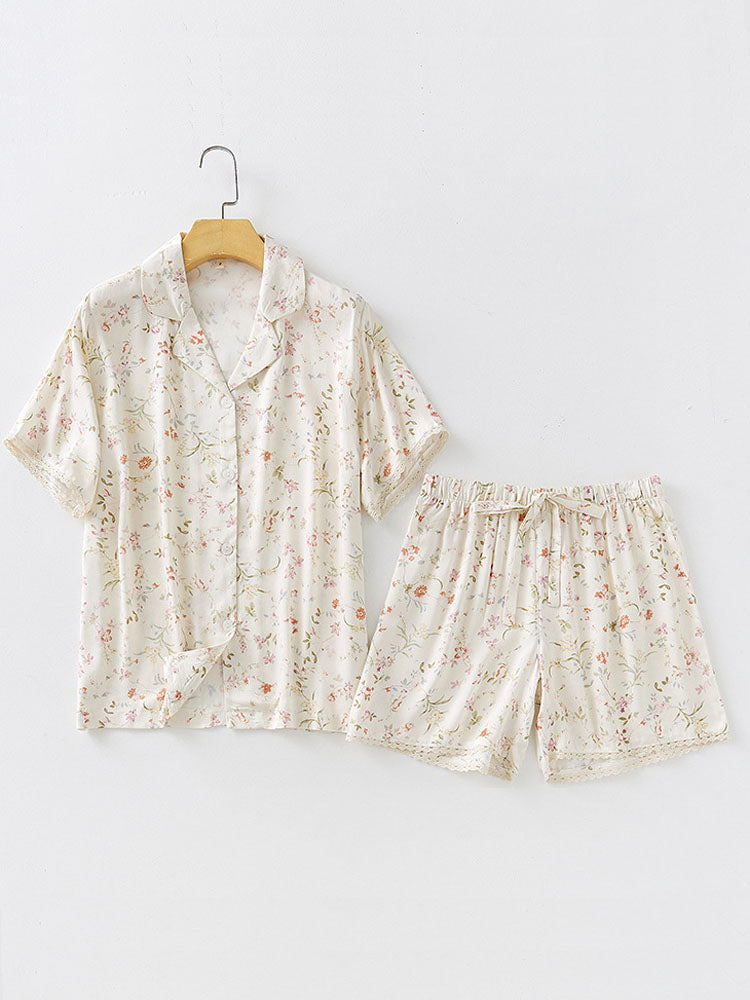 Conjunto de pijama con estampado floral de hojas de sauce