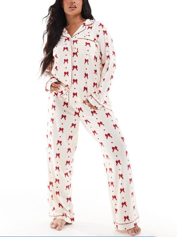 Rotes Pyjama-Set mit Schleifen-Print