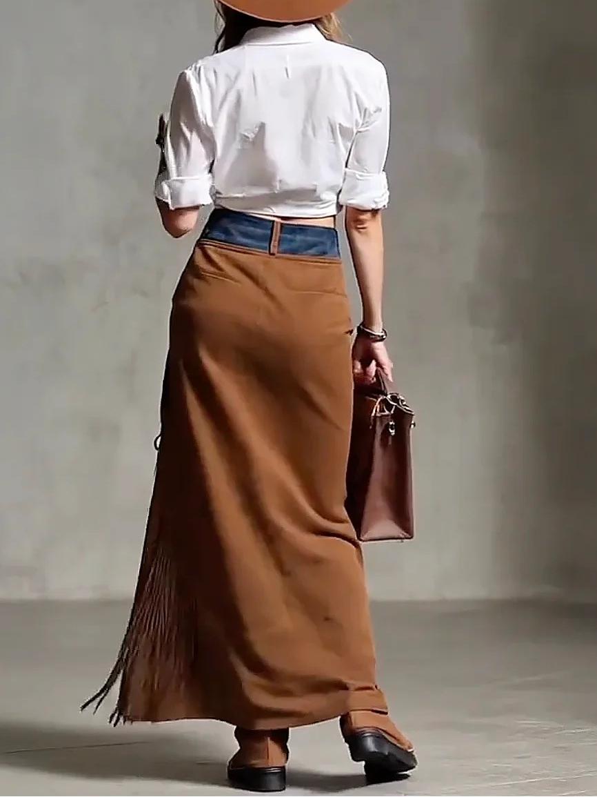 Suede Fringe Maxi Skirt