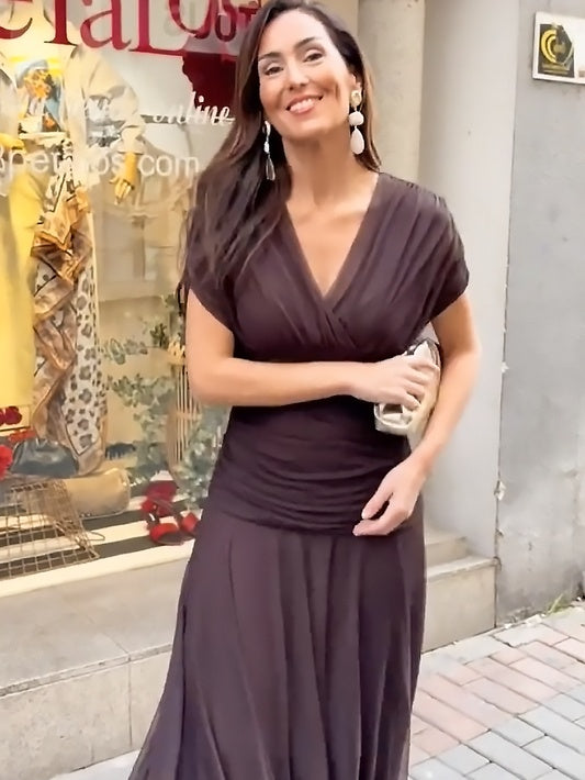 V-Neck Mesh Midi Dress