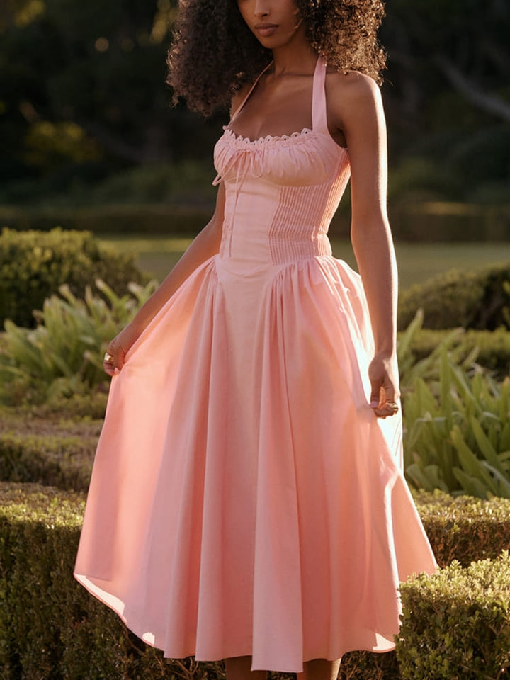 Barbie Pink Backless Halter Midi Dress