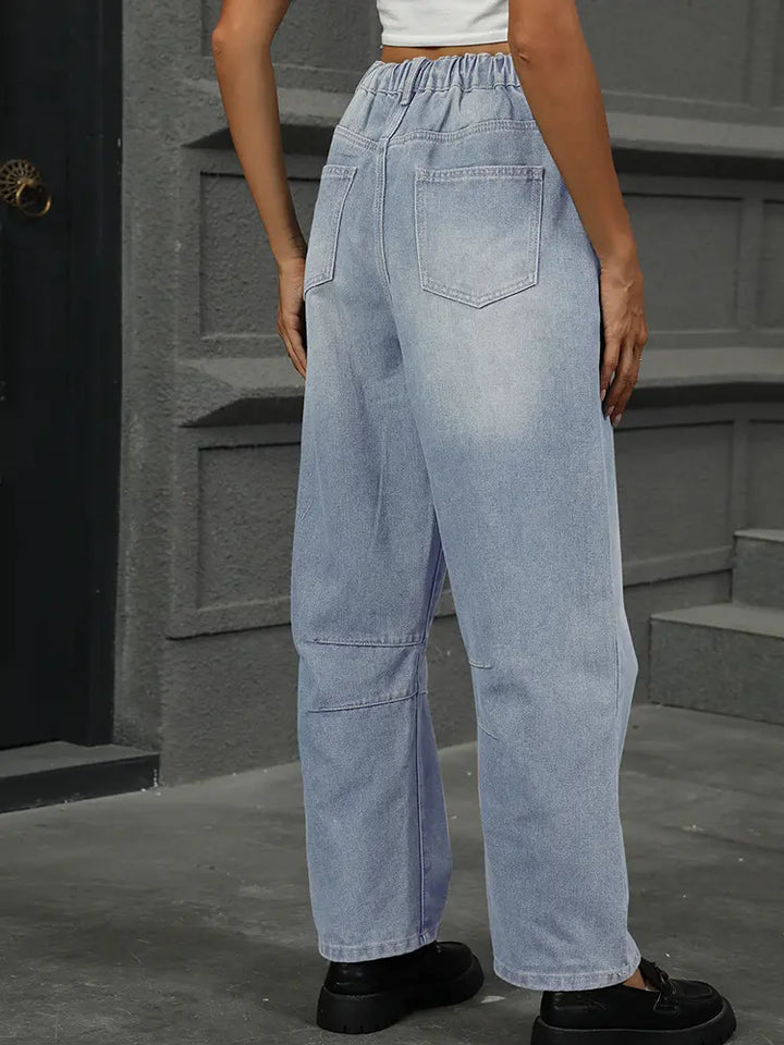 Pantaloni Harem in Denim Lavati Relaxed Cropped