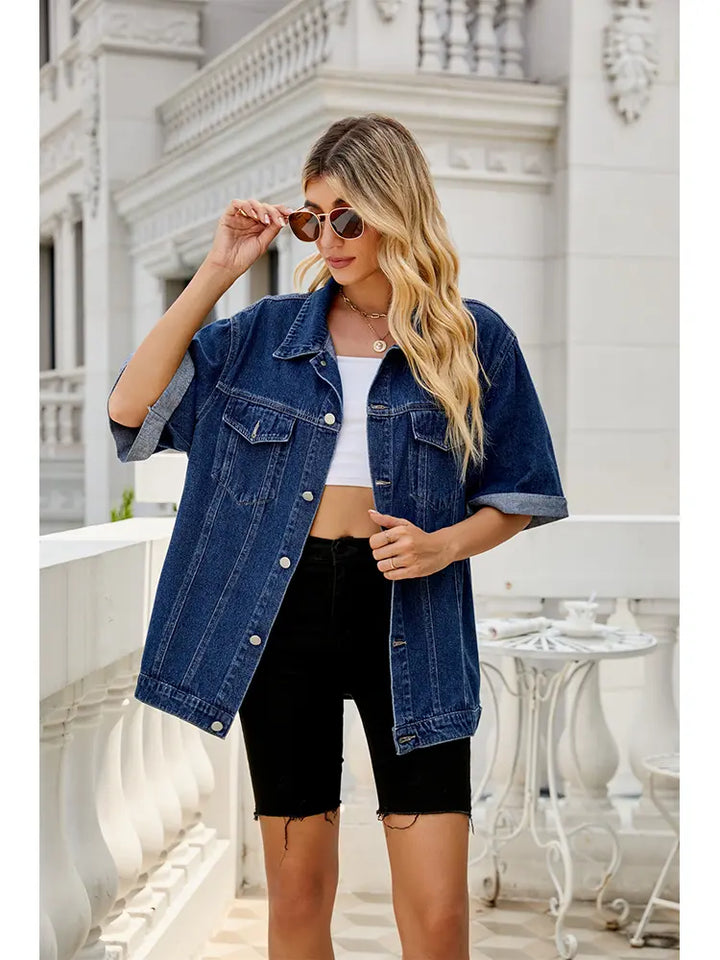 Madilim na Hugis na Relaxed Fit na Denim Jacket