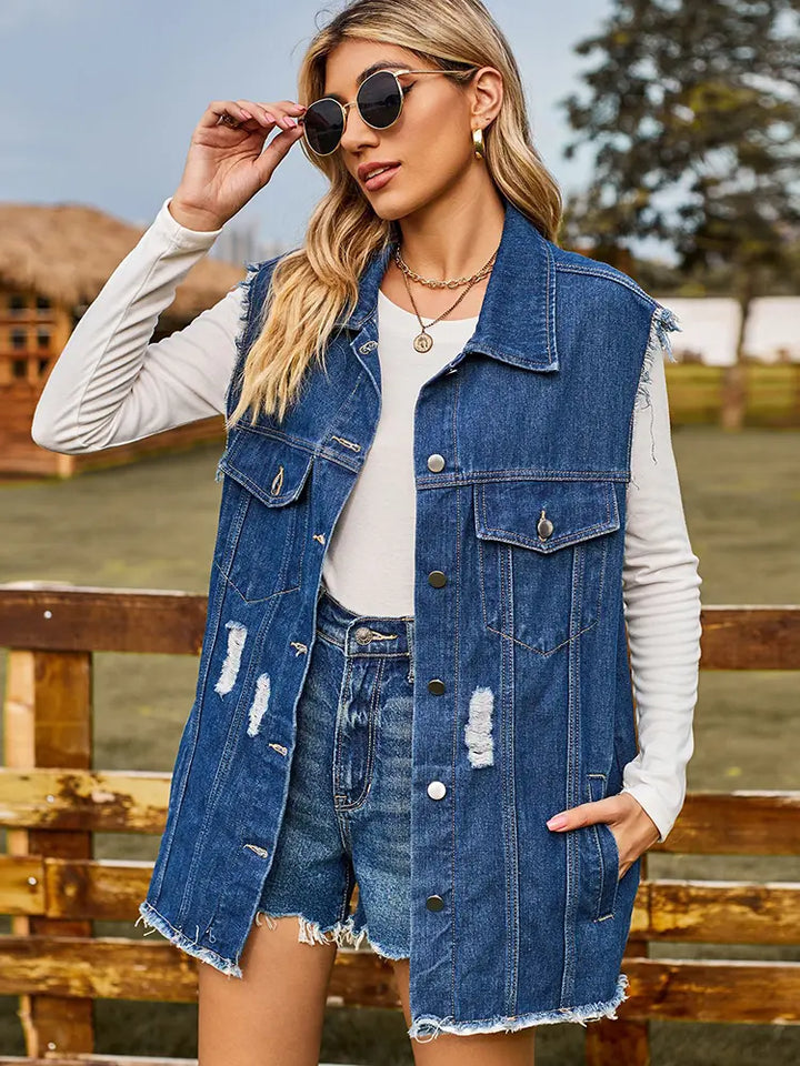 Trendy Zomer Denim Vest Mouwloos Top