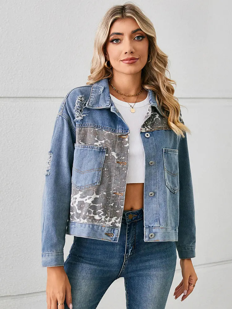 Tiermuster Kurze Jeansjacke