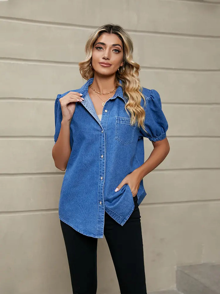 Camicia in denim con colletto a manica versatile