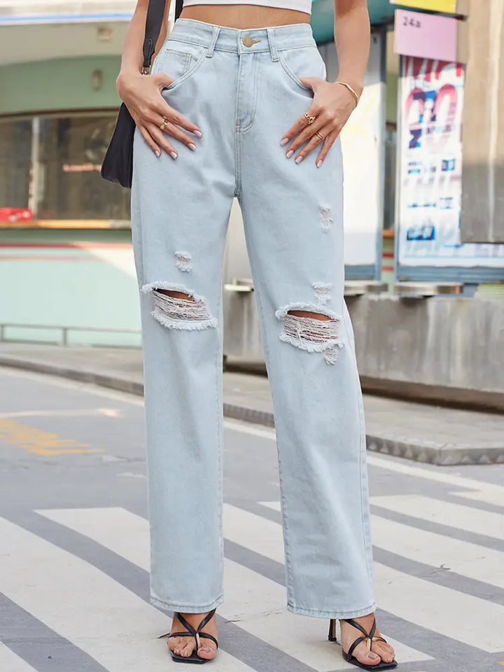 Light Wash Vintage Distressed Denim Pants