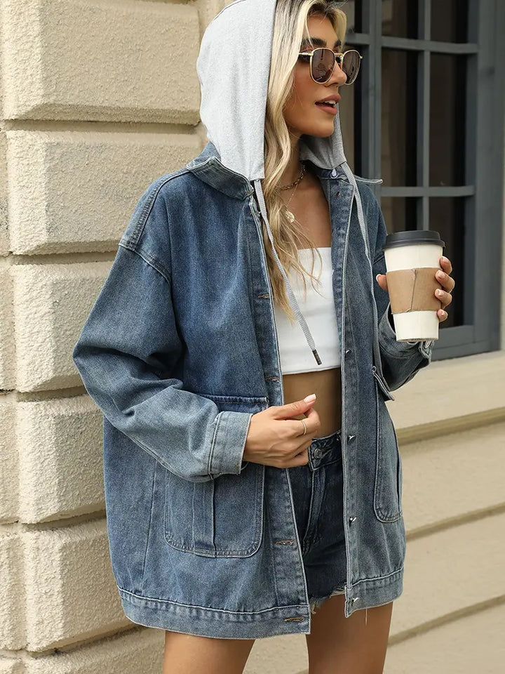 Giacca di jeans casual con cappuccio