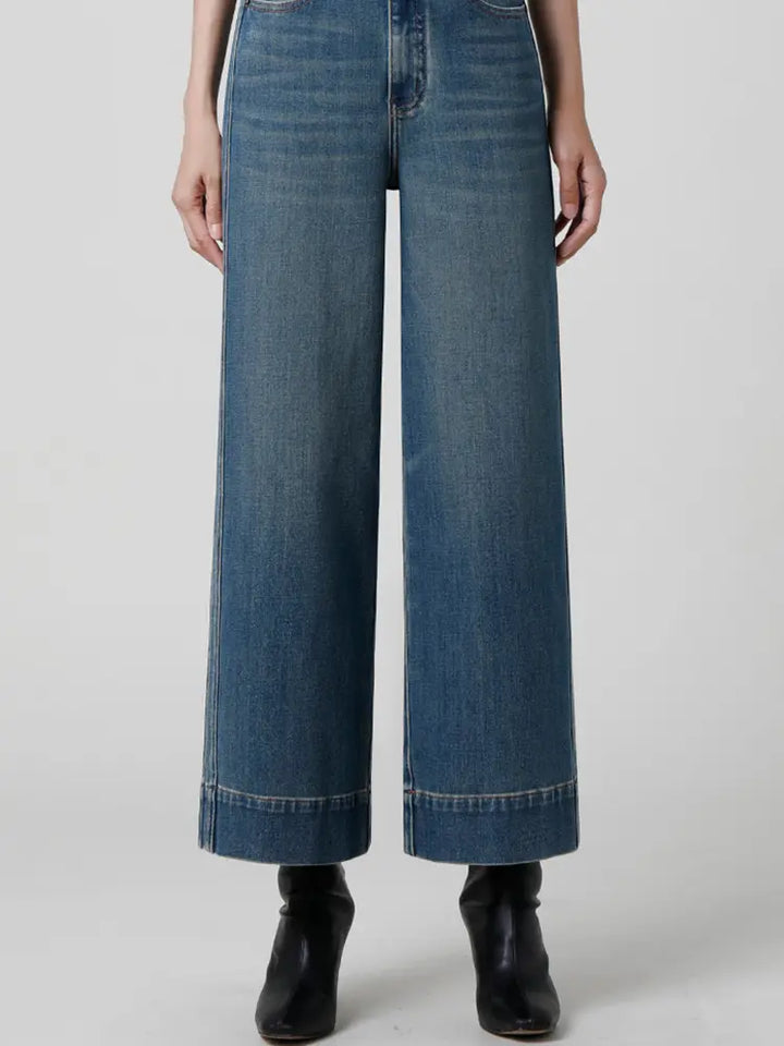 Petite Høy Midje Bred Beina Jeans