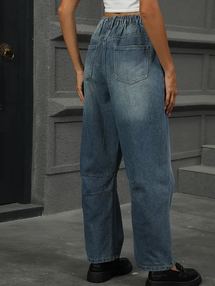 Pantaloni denim harem cropped spălați relaxați