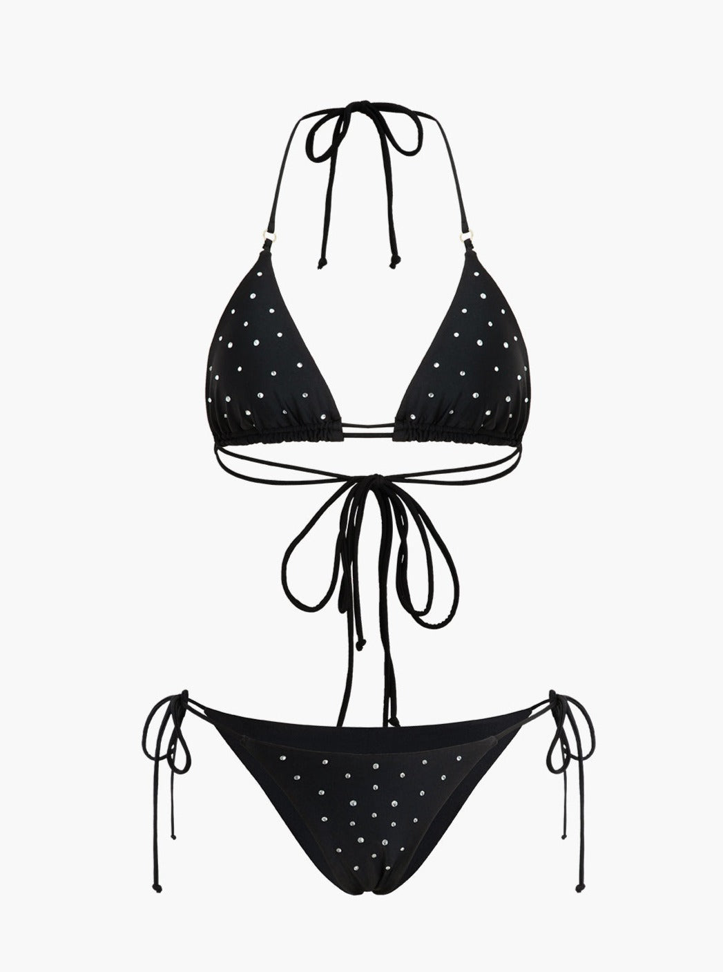 Rhinestone Embellished Halter Bikini Swimsuit Set