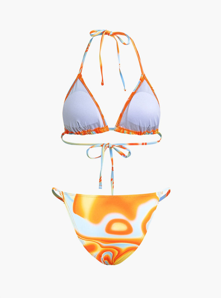 Dreiteilige Neckholder-Bikini-Sets mit abstraktem Print