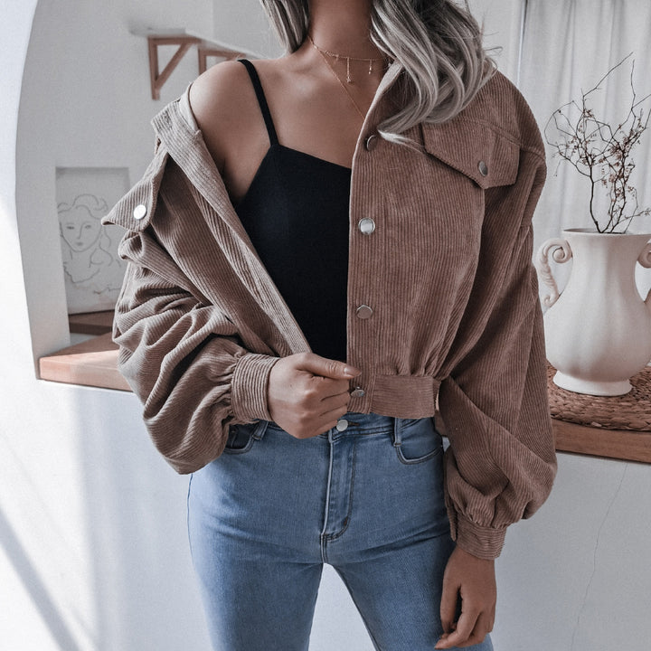 Casual Corduroy Lantern Sleeves Jacket