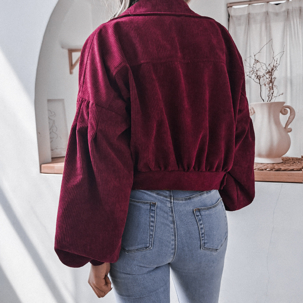 Casual Corduroy Lantern Sleeves Jacket