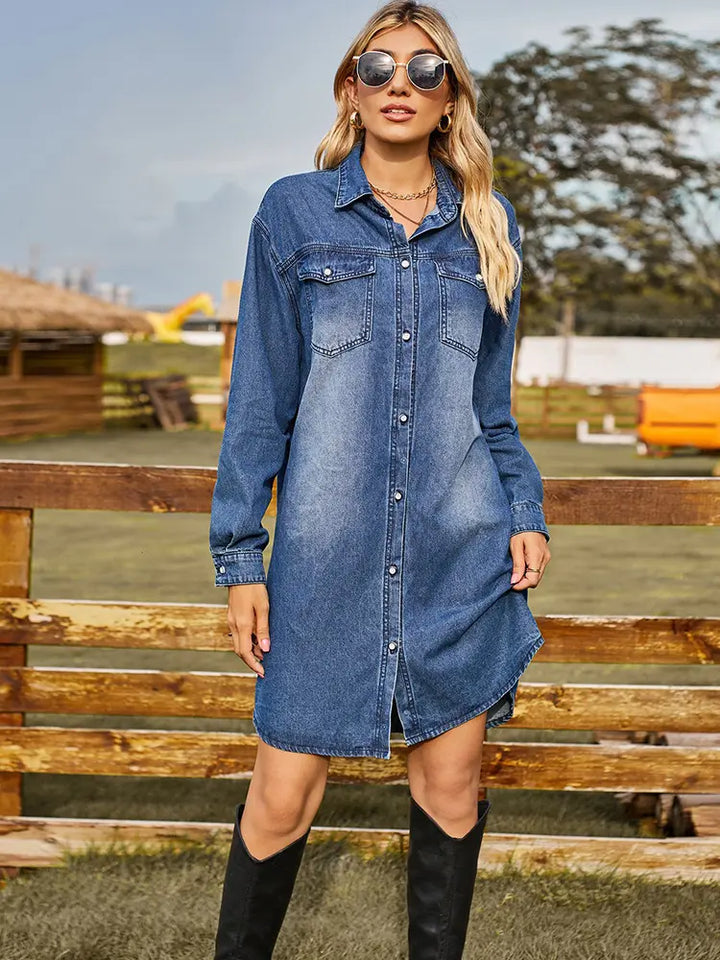 Rochie din denim ajustabilă cu croială lejeră