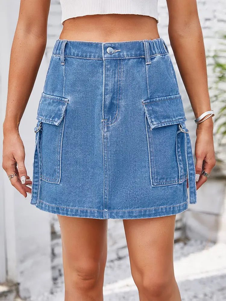 Trendy na Washed Denim Utility Skirt