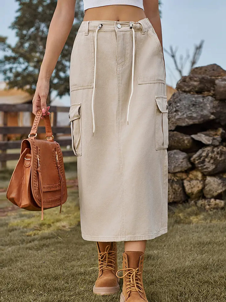 Casual Tie-Waist Denim Skirt