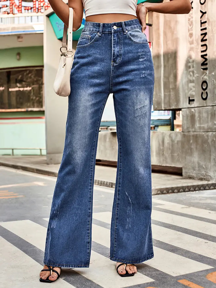 Veelzijdige Mid-Rise Flared Denim Broek