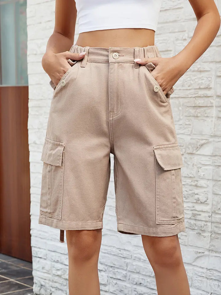 Tvättade utility denimshorts