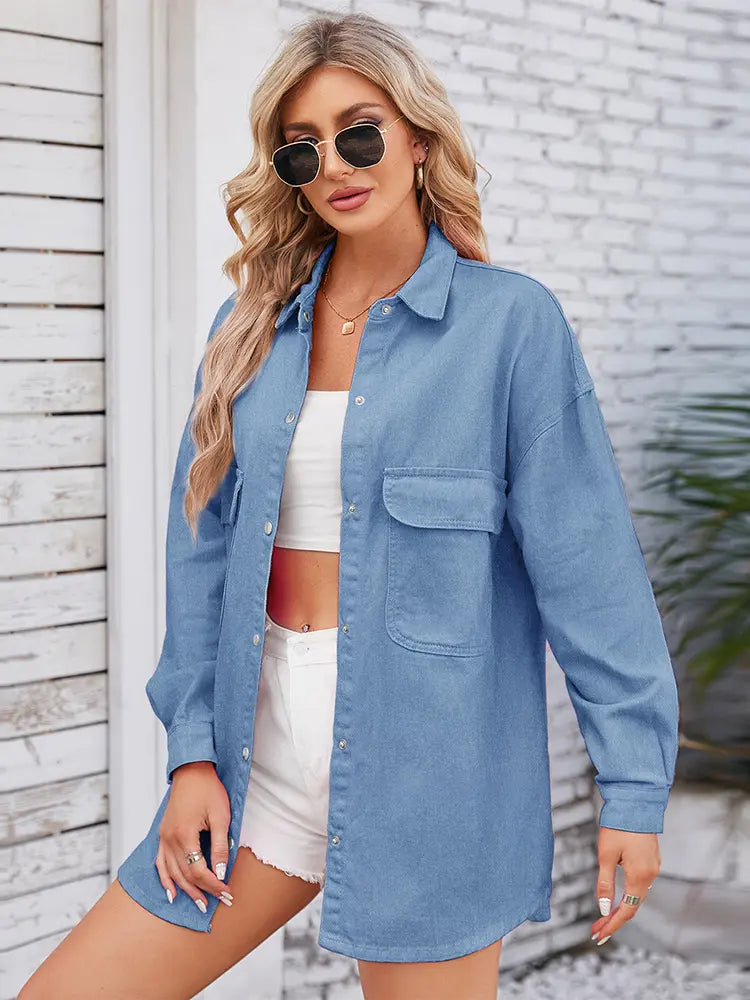 Lente Losse Pasvorm Lange Mouwen Denim Shirt