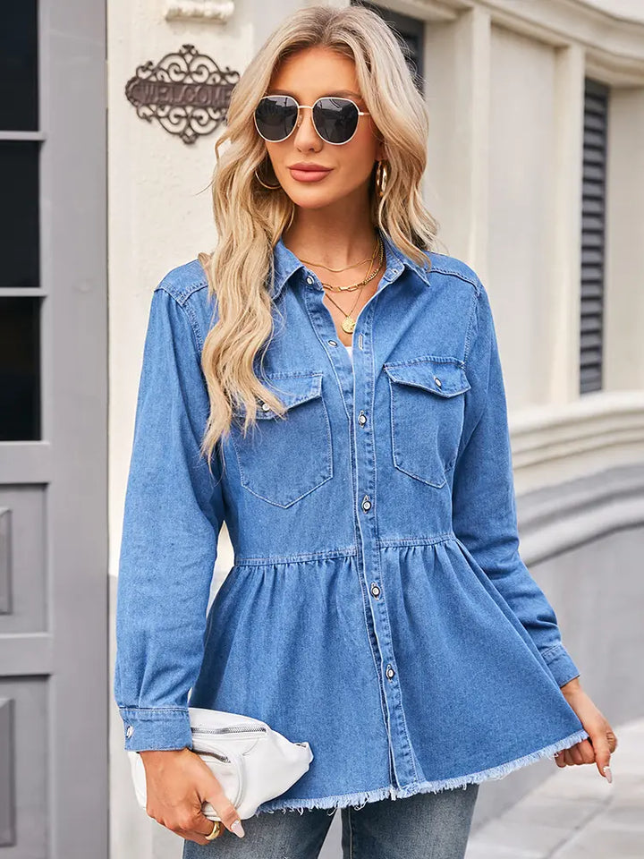 Chemise en denim à ourlet effiloché