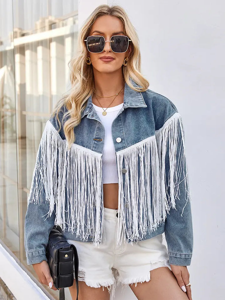 Spring Fringe Long-Sleeve Denim Jacket