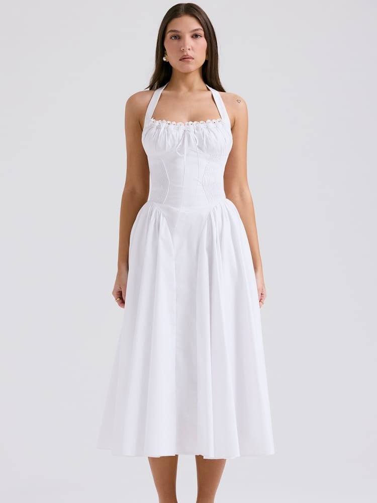 Vestido Midi Halter Branco Sem Costas