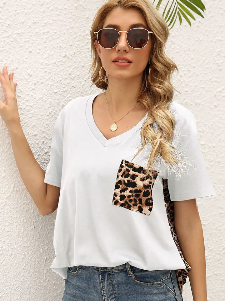 Løs pasform leopardprint patchwork T-shirt