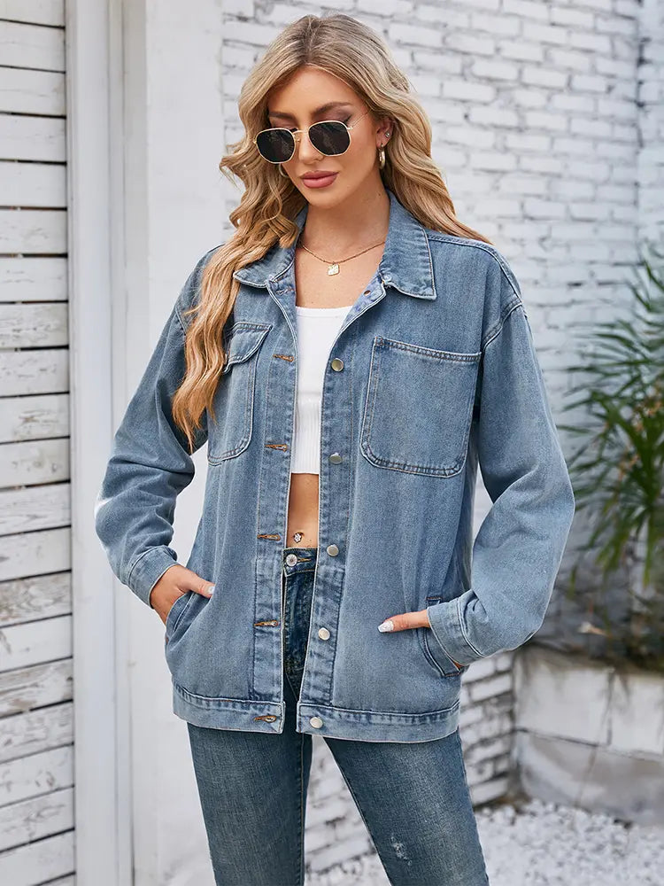 Style de veste en denim rétro lavé