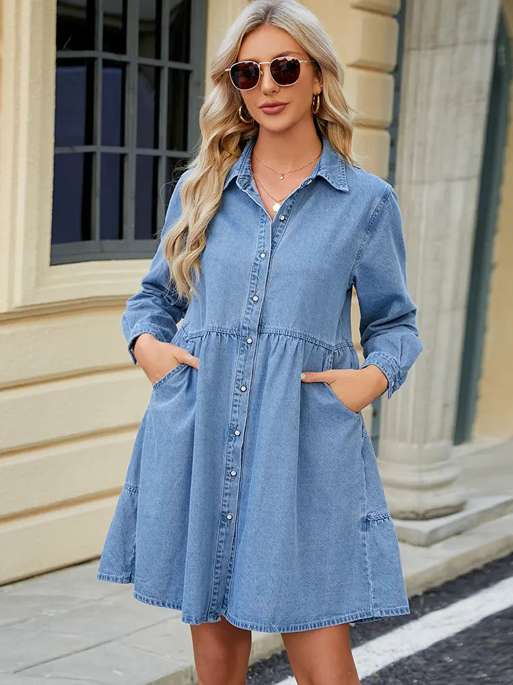 Avslappet passform denim midi-kjole