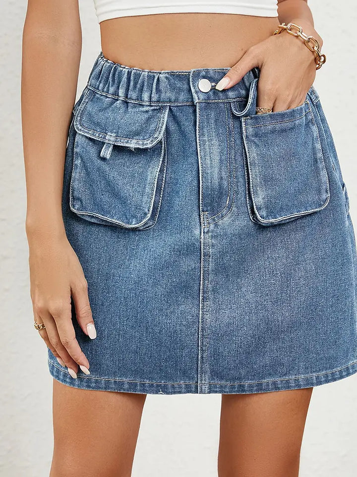 Jupe en denim à taille élastique lavée