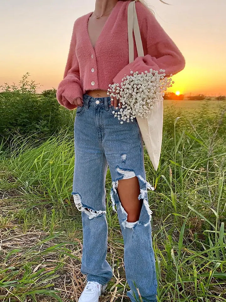 Zomer Losse Rechte Ripped Jeans