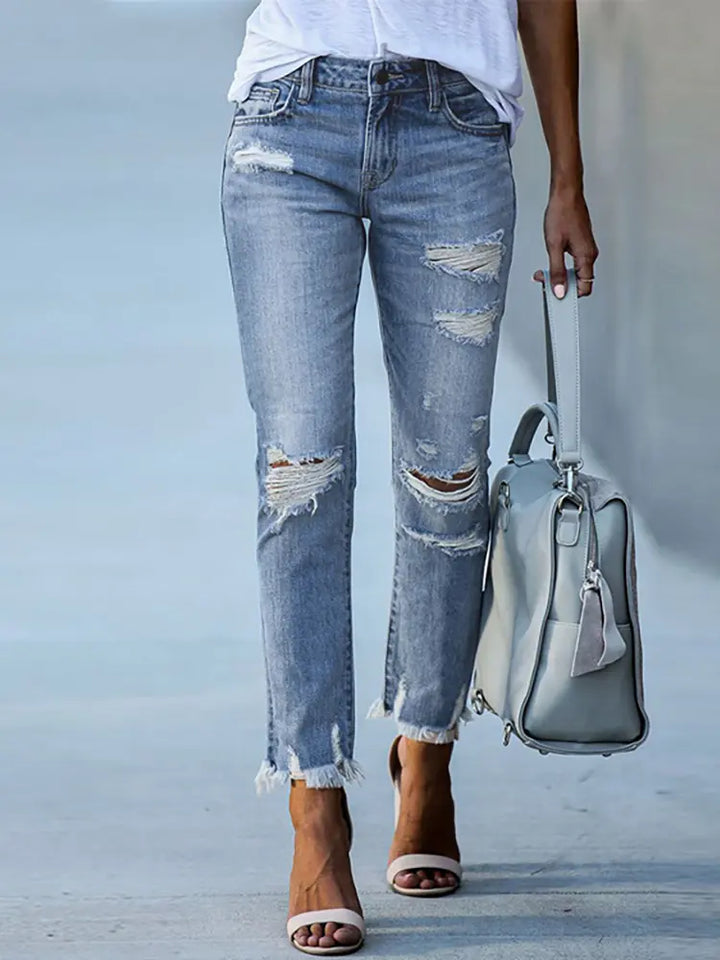 Jeans Cropped Ripped Slim Fit