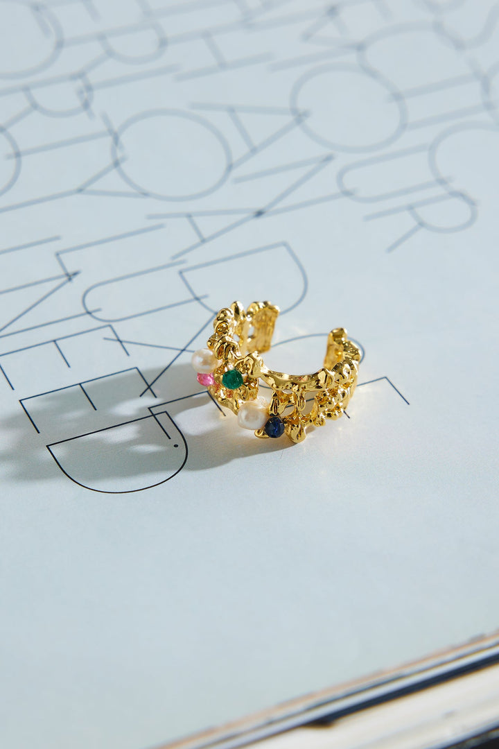 18k Gold Plated Precious Gems Ring Gold