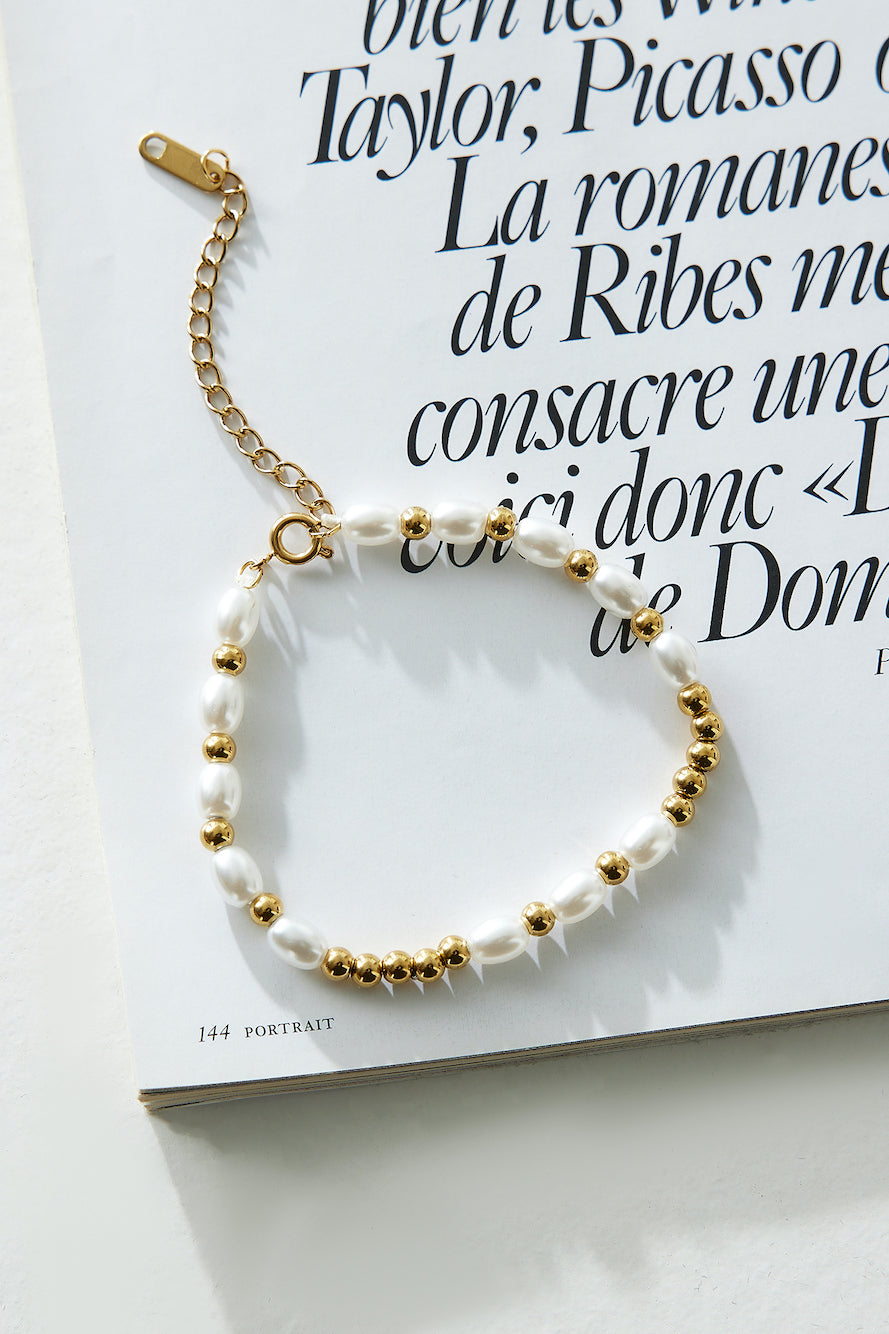Bracelet Plaqué Or 18 Carats Perles Lavées De Mer Doré