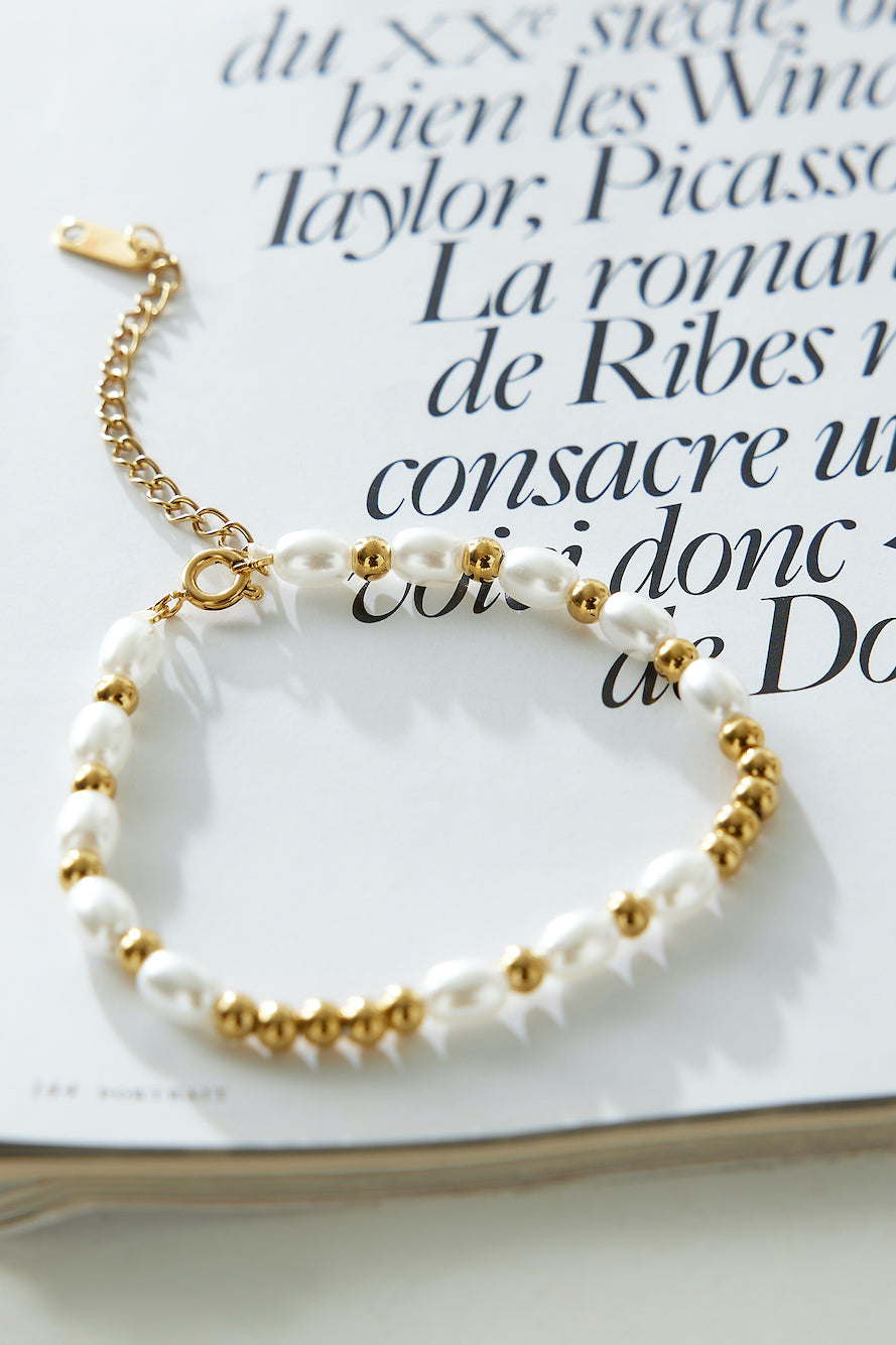 Bracelet Plaqué Or 18 Carats Perles Lavées De Mer Doré
