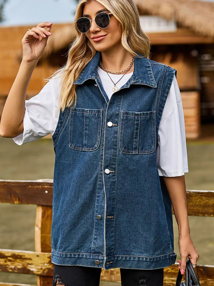 Gilet in denim senza maniche chic