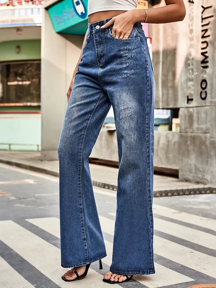 Maraming Gamit na Mid-Rise Flared na Denim Pants