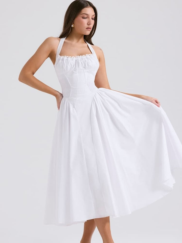 Vestido Midi Halter Branco Sem Costas