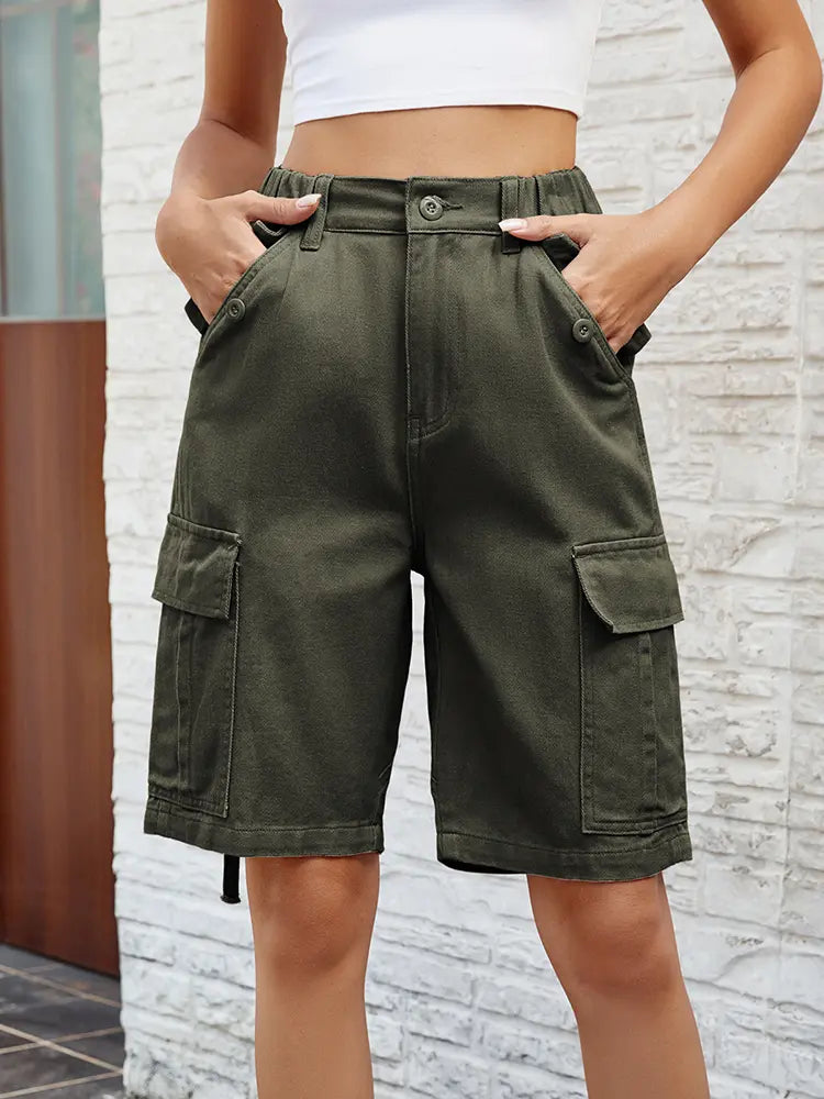 Tvättade utility denimshorts